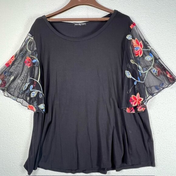 Kim & Cami Womens Top with Sheer Flutter Sleeves Plus Size 2X, New w/o tags - Picture 1 of 7